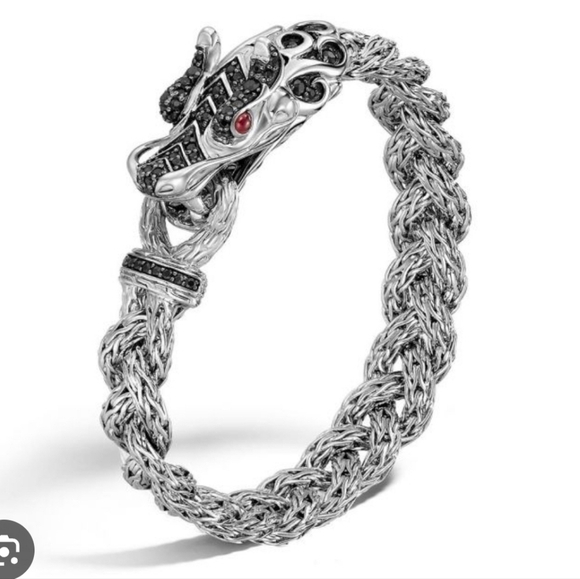Elegant Silver Dragon Bracelet with Red Gemstone... 7.5 Inch - Picture 2 of 3